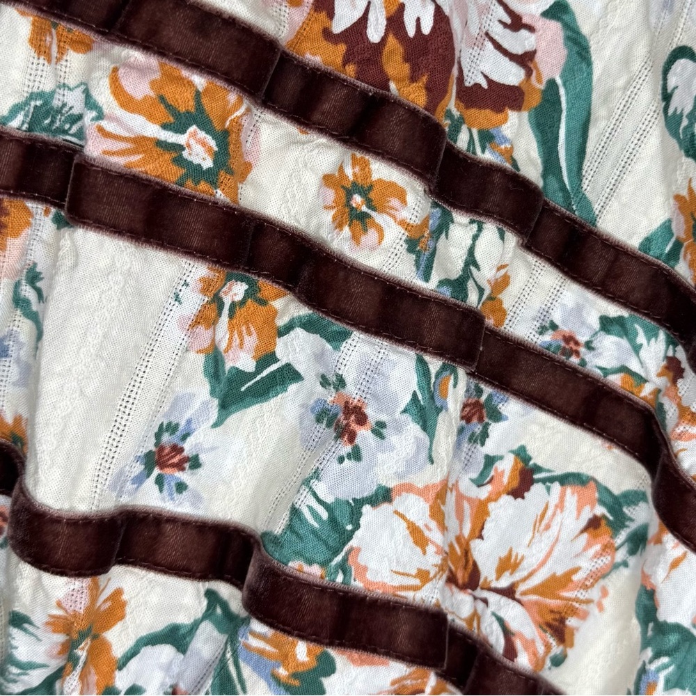 LC Lauren Conrad Boho Floral Dress Size L Velvet Trim Cottagecore - Picture 8 of 13